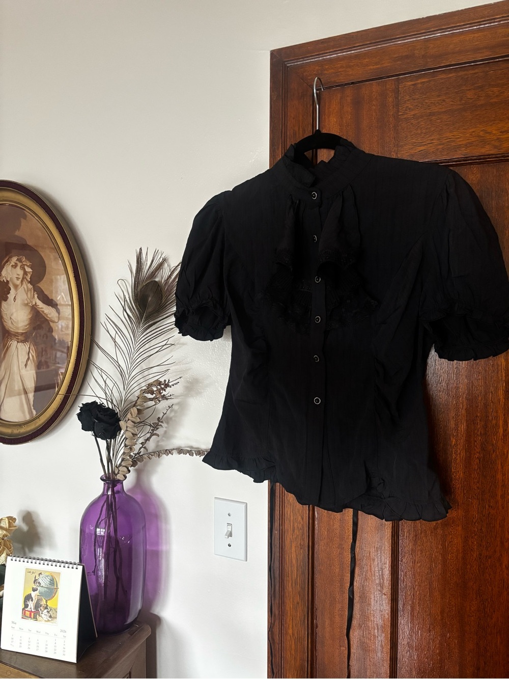 NWT Dark in Love Eleanor Black Blouse Ruffle Button Down Corset Lace Up Back - Picture 6 of 14